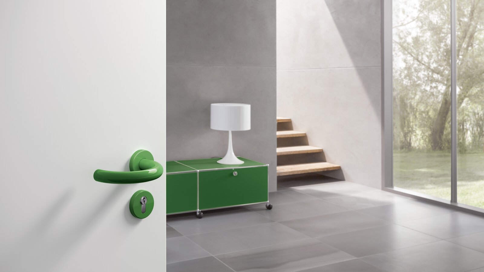 HEWI lever handle U-shape May green Lever handle with curved U-shape in the color may green made of polyamide