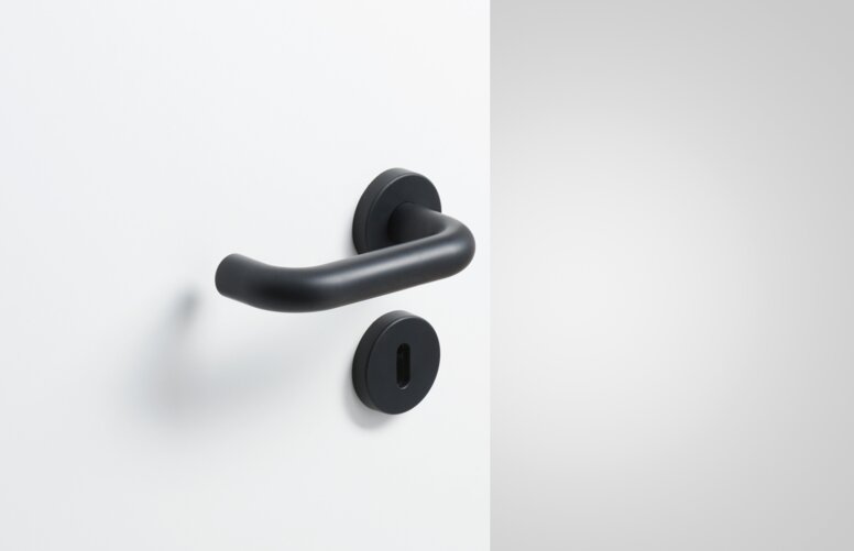 HEWI lever handle deep black matt Lever handle with key rosette in the colour deep black matt made of polyamide