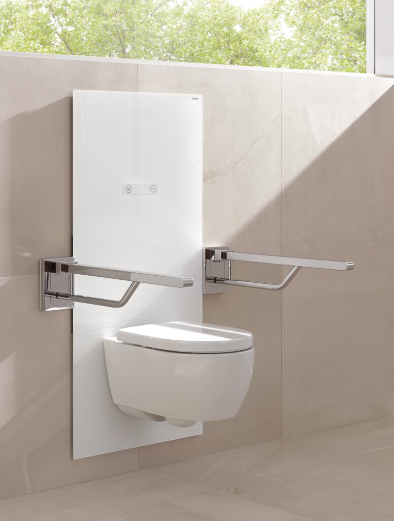 HEWI WC module s50 Height-adjustable WC module with folding support handle