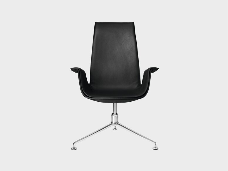 Design Original Walter Koll Krzesło kubełkowe w kształcie tulipana z czarną skórą i aluminiowymi nóżkami