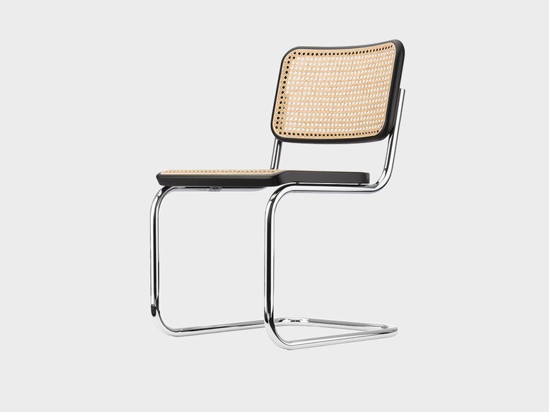 Design Original Thonet Krzesło Thonet z chromowaną ramą, plecionym siedziskiem i oparciem