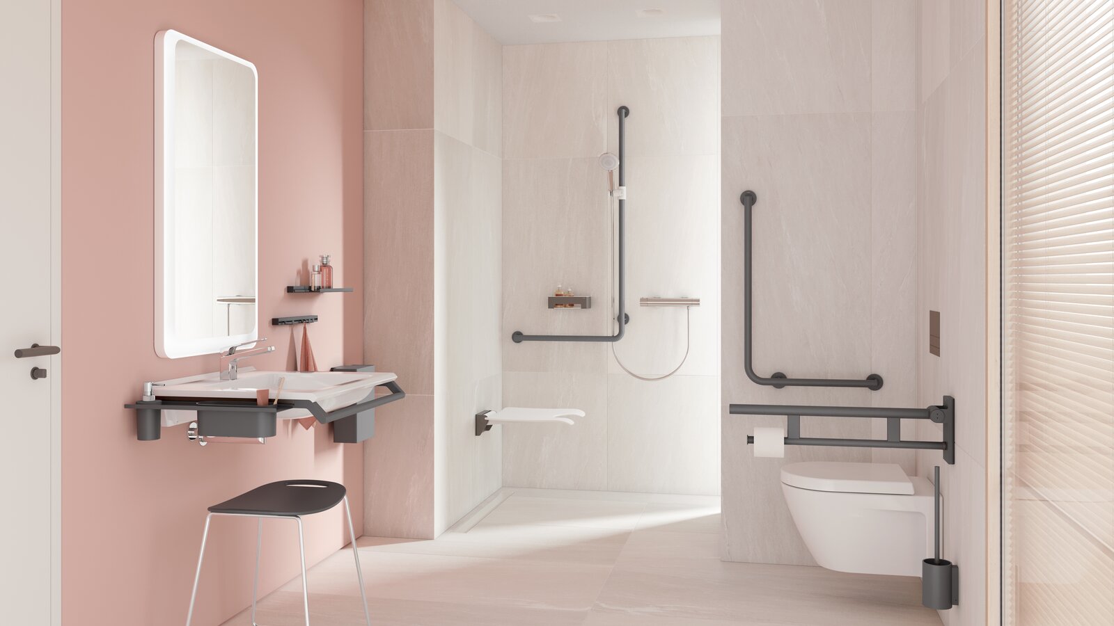 HEWI Bathroom System 900 powder-coated dark gray Bathroom System 900 powder-coated dark gray