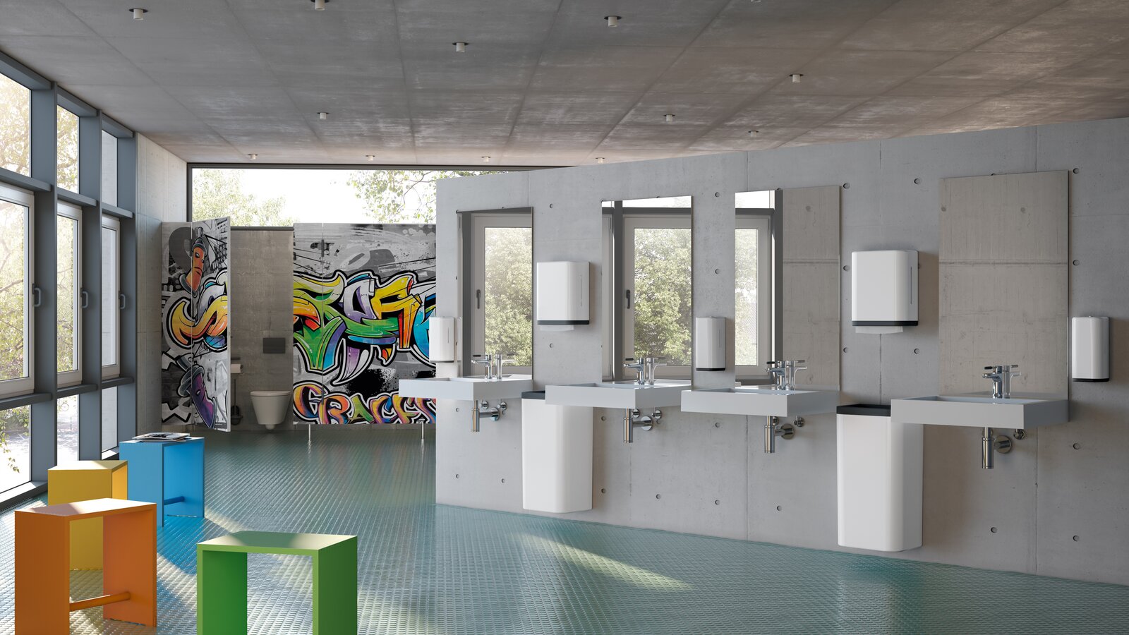 HEWI School WC anthracite matt Colorful school toilet in matt anthracite